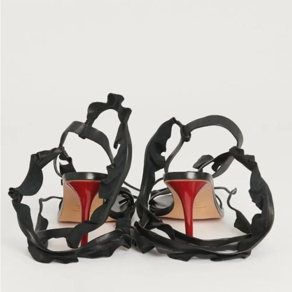 Isabel Marant Black Leather Ruffle Tie Detail size 37 Italy - Picture 2 of 12